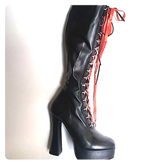 Halloween Black Platform Zip Up Boots - Picture 1 of 3